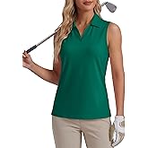 MAGCOMSEN Women's Sleeveless Golf Polo Shirts Collared Tank Tops UPF 50+ V-Neck Quick Dry Workout Athletic Tennis Tops
