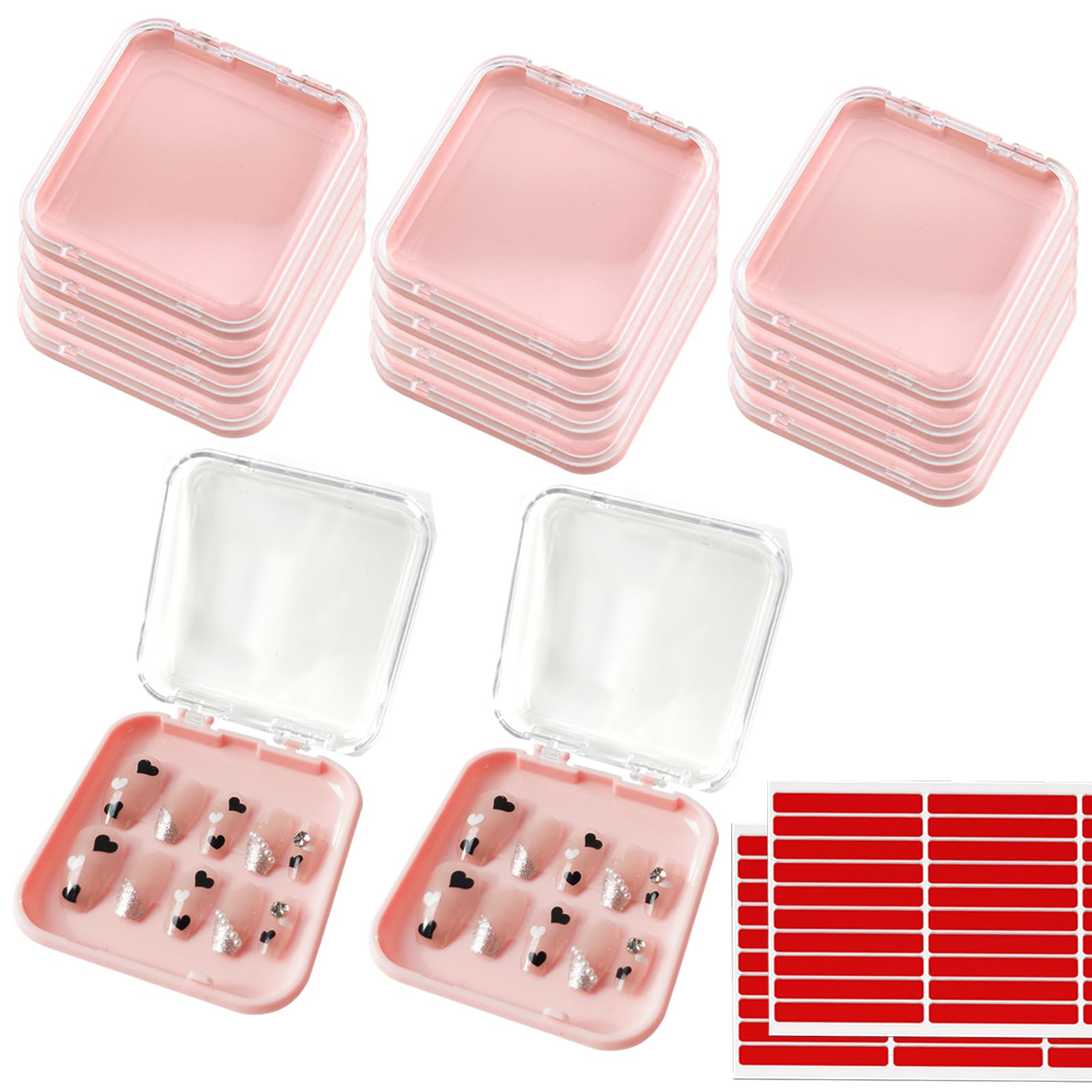Photo 1 of 14 Pcs Press On Nail Packaging Box Press on Nail Storage Box for Press Ons with 60 Pcs Adhesive Double Sided Tape for Fake Nail Storage Case Nail Display Nail Salon Supplies Nail Art Business (Pink)