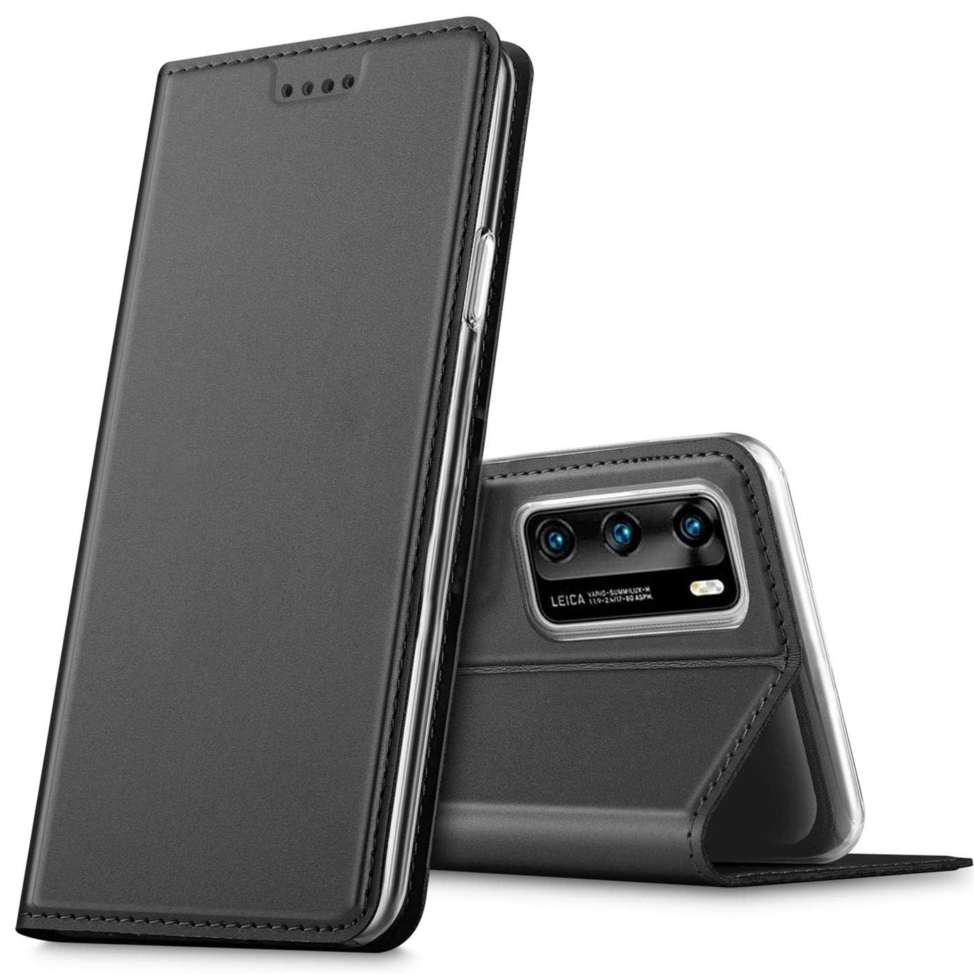 Verco Case compatible with Huawei P40, Flip Wallet Cover with Magnetic Closure for Huawei P40 Phone Case - black