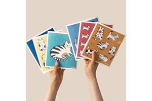 RECYCO Swedish Dishcloths for Kitchen | 6 Pack Cuddly Cats Washable Dish Rags | Cellulose Reusable Cleaning Paper Towels | Absorbent Counter Dish Cloth Sponge Kitchen Wipes, 8" L x 7" W