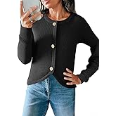 Saodimallsu Womens Cropped Cardigan Sweaters Button Up Long Sleeve Crewneck Fall Dressy Casual Knit Sweater Jackets