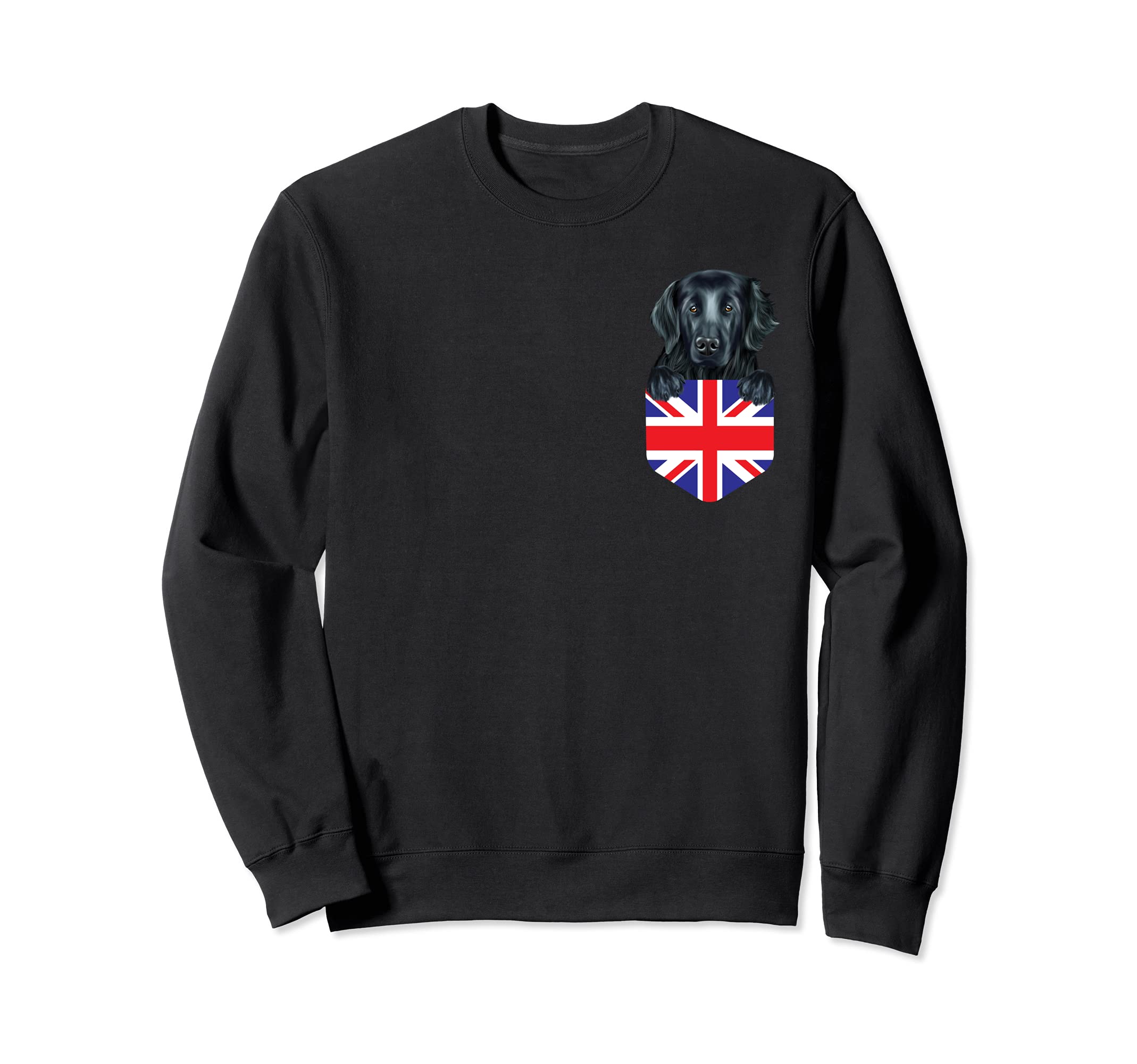 United Kingdom Flag Flat-Coated Retriever Dog In Pocket Sweatshirt