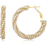 SayovatBek 14K Gold Plated 25–35mm Lightweight Hoop Earrings for Women, Cubic Zirconia, 925 Sterling Silver Post, Hypoallergenic Jewelry