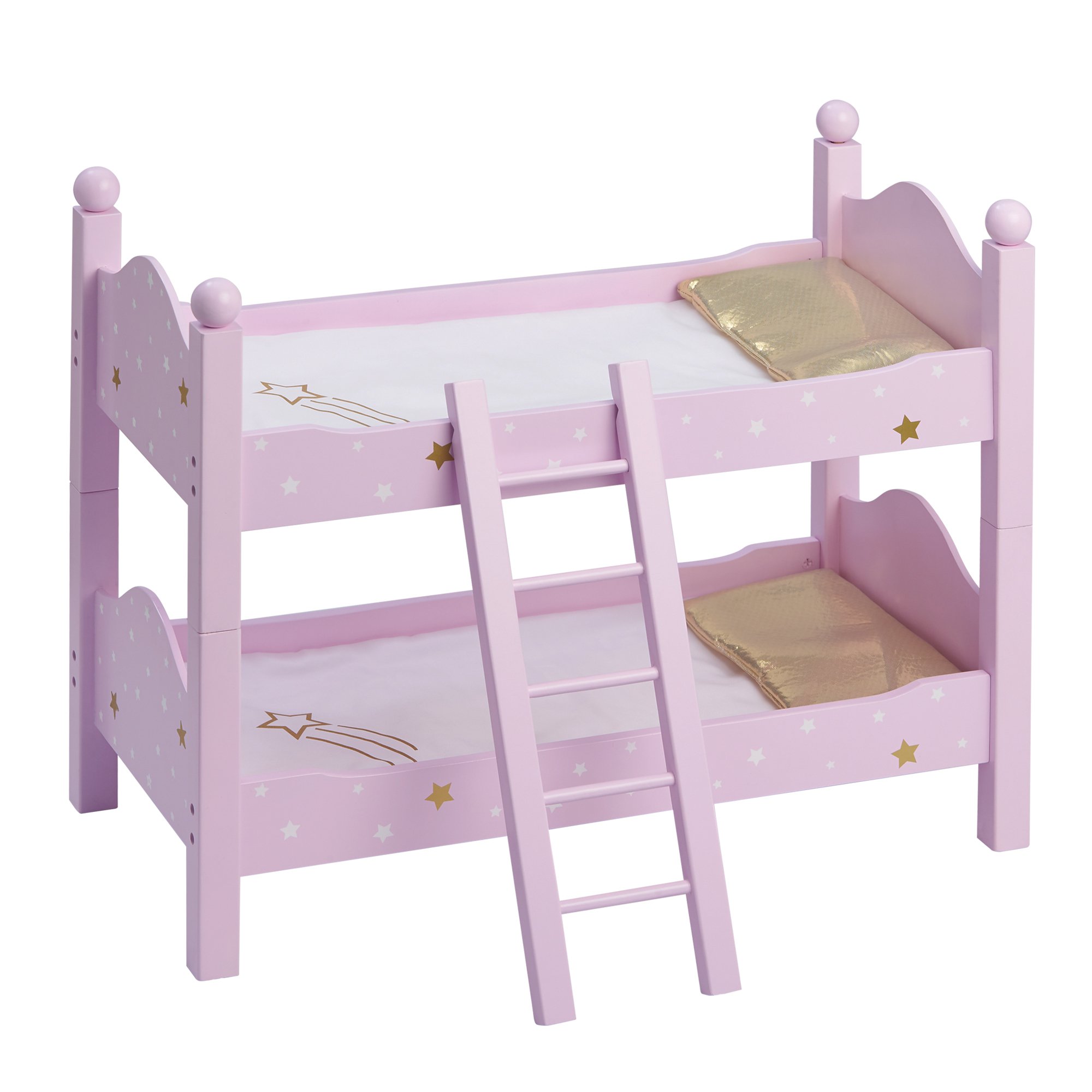 Olivia's Little World 18" Doll Wooden Convertible Bunk Bed - Stacked or Unstacked as Two Single Beds, Purple/White/Gold