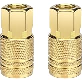 2 Pack 1/4 NPT Female Air Hose Coupler, Quick Connect Compressor Fittings | Compatible With M-style, D-type, Brass Pneumatic Air Chuck Connectors, Industrial Automotive Repair, 300 PSI Rating