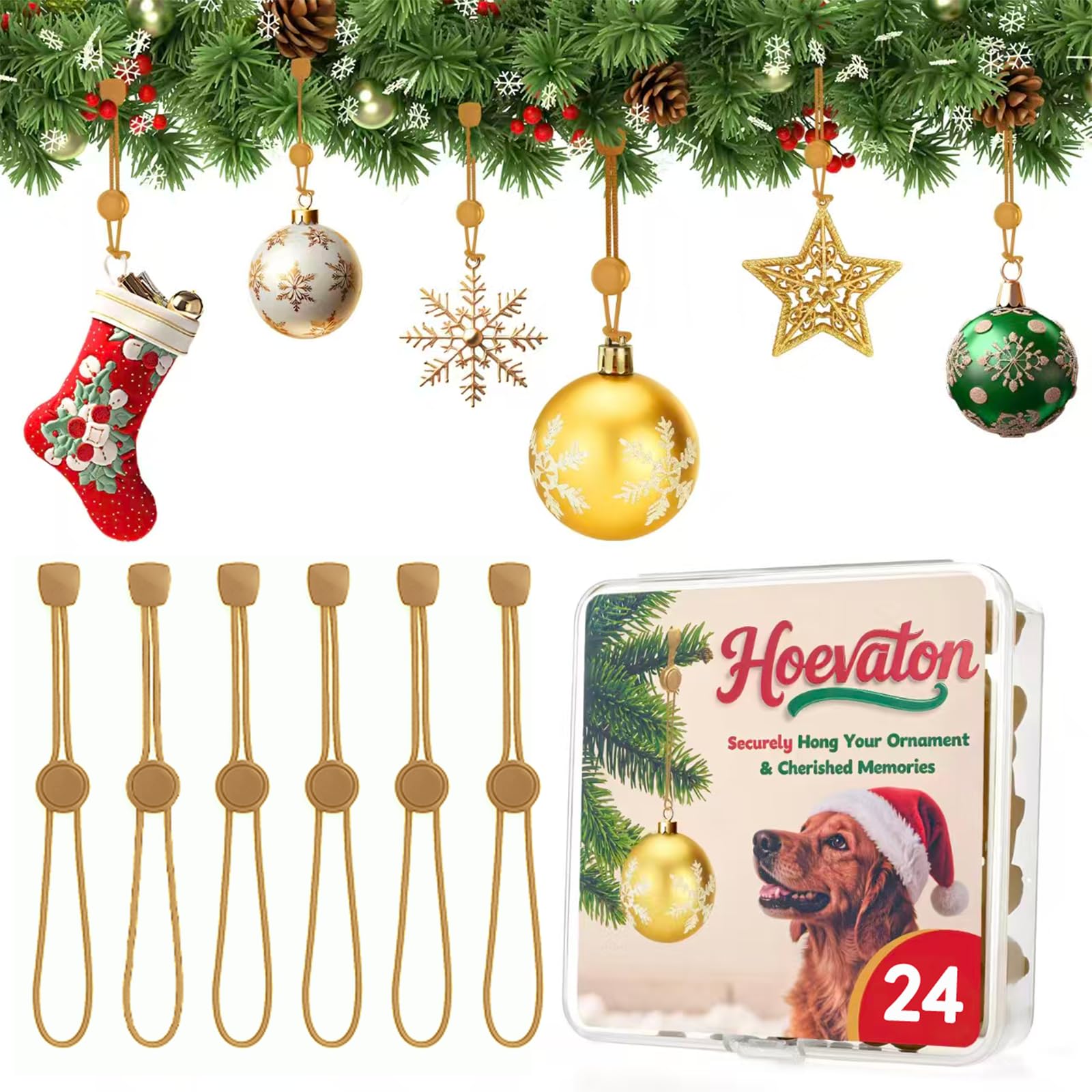 Photo 1 of 24 PCS Adjustable Christmas Ornament Hooks, Hoevaton Non-Slip Hanger Hooks for Hanging Small & Large Heavy Ornaments, Xmas Ornament Hanging Hooks for Holiday Tree Decorations (Gold, 24 Count)