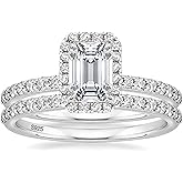 EAMTI 2CT 925 Sterling Silver Bridal Ring Sets Emerald Cut CZ Engagement Vintage Promise Rings Wedding Bands for Women Size 3-12