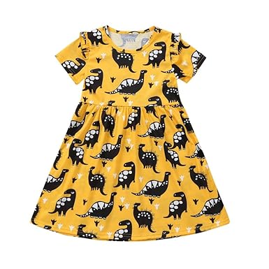 Amazon Yeach 子供服 赤ちゃん 90 130 女の子 半袖 恐竜 印刷 ドレス