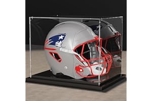 Putros Football Helmet Display Case Full Size with Mirror and Black Metal Grooved Base Clear Acrylic Helmet Showcase for Memorabilia Sports Collectibles