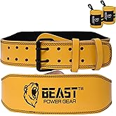 Weight Lifting Belt - 4” Genuine Leather Belts Padded Lower Back Support for Gym Bodybuilding Squat Deadlift Weightlifting Cross Strength Training Men Women Free Wrist Wrap