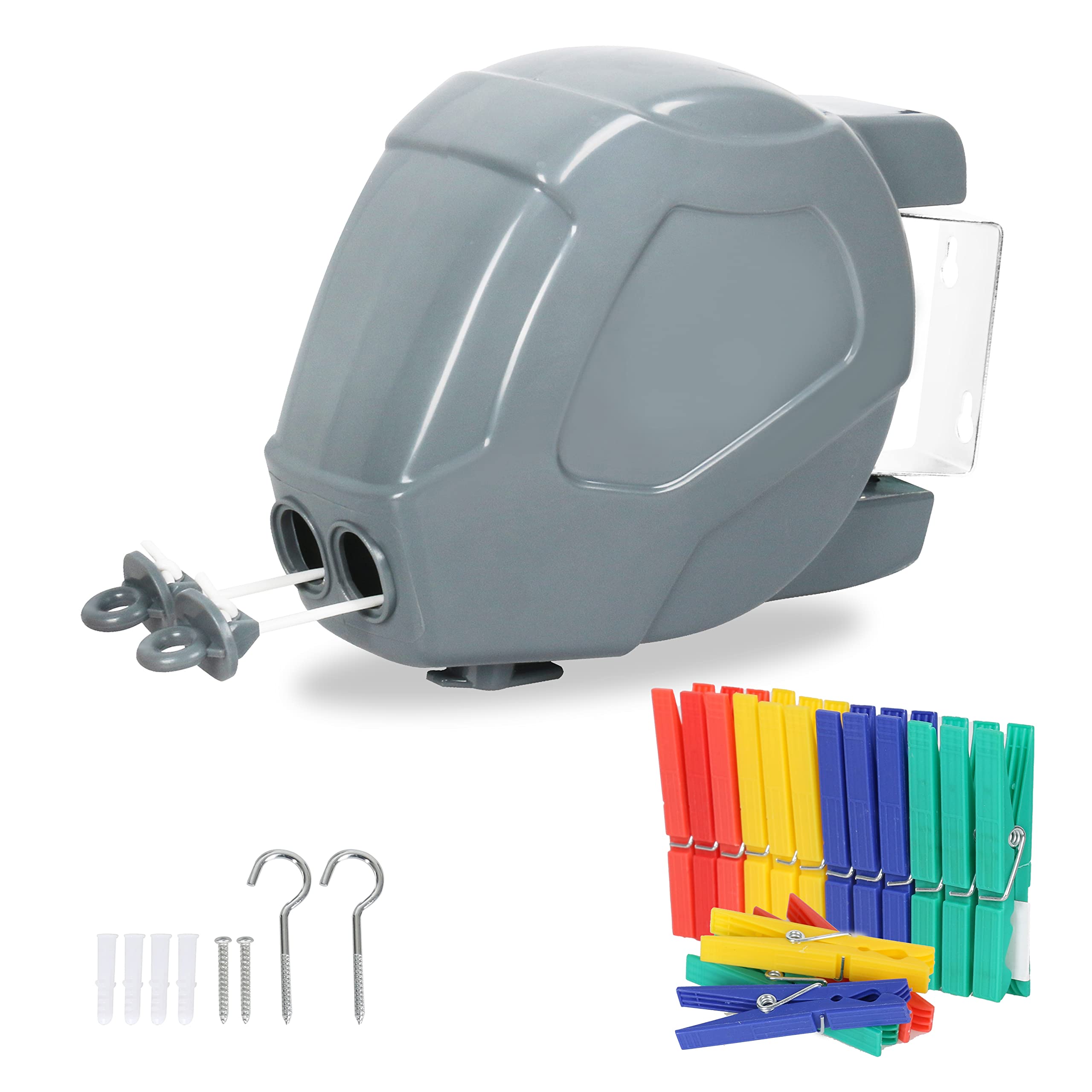 Photo 1 of ***UNKNOWN DAMAGES / MISSING PIECES*** ZOES HOMEWARE Retractable Clothesline Heavy Duty Retracting Clothes Line Outdoor and Indoor with Durable ABS Shell and 2x49 Feet Extruded PVC Line,with Lock to Prevent Sagging