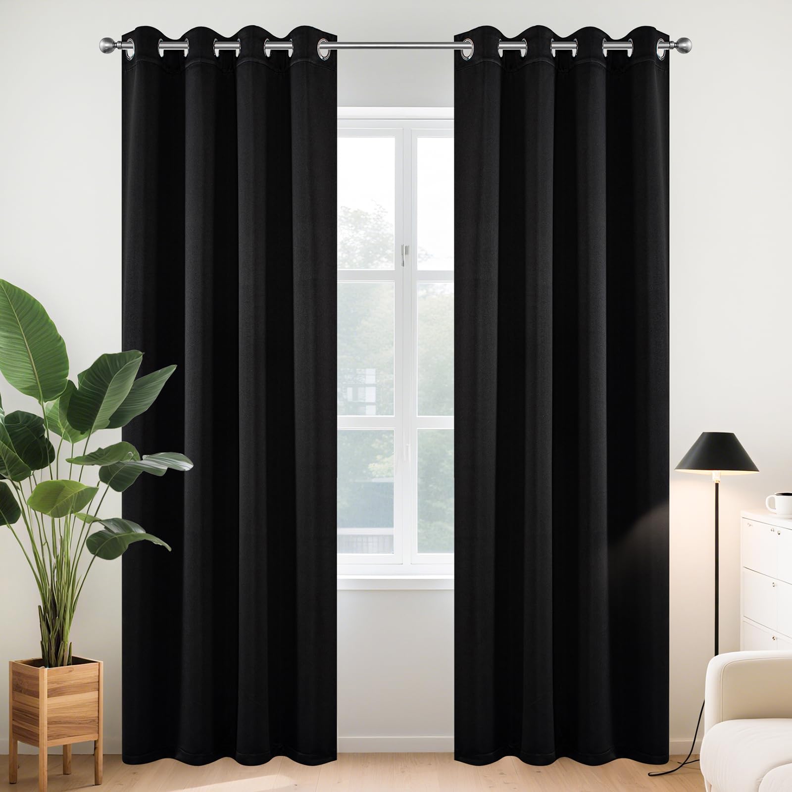 Joydeco Blackout Curtains 108 Inch Length 2 Panels Set, Thermal Insulated Long Curtains& Drapes 2 Burg, Room Darkening Grommet Drapes for Living Room Bedroom Window (W52 x L108 Inch, Black) Image Joydeco Blackout Curtains 108 Inch Length 2 Panels Set, Thermal Insulated Long Curtains& Drapes 2 Burg, Room Darkening Grommet Drapes for Living Room Bedroom Window (W52 x L108 Inch, Black) Image