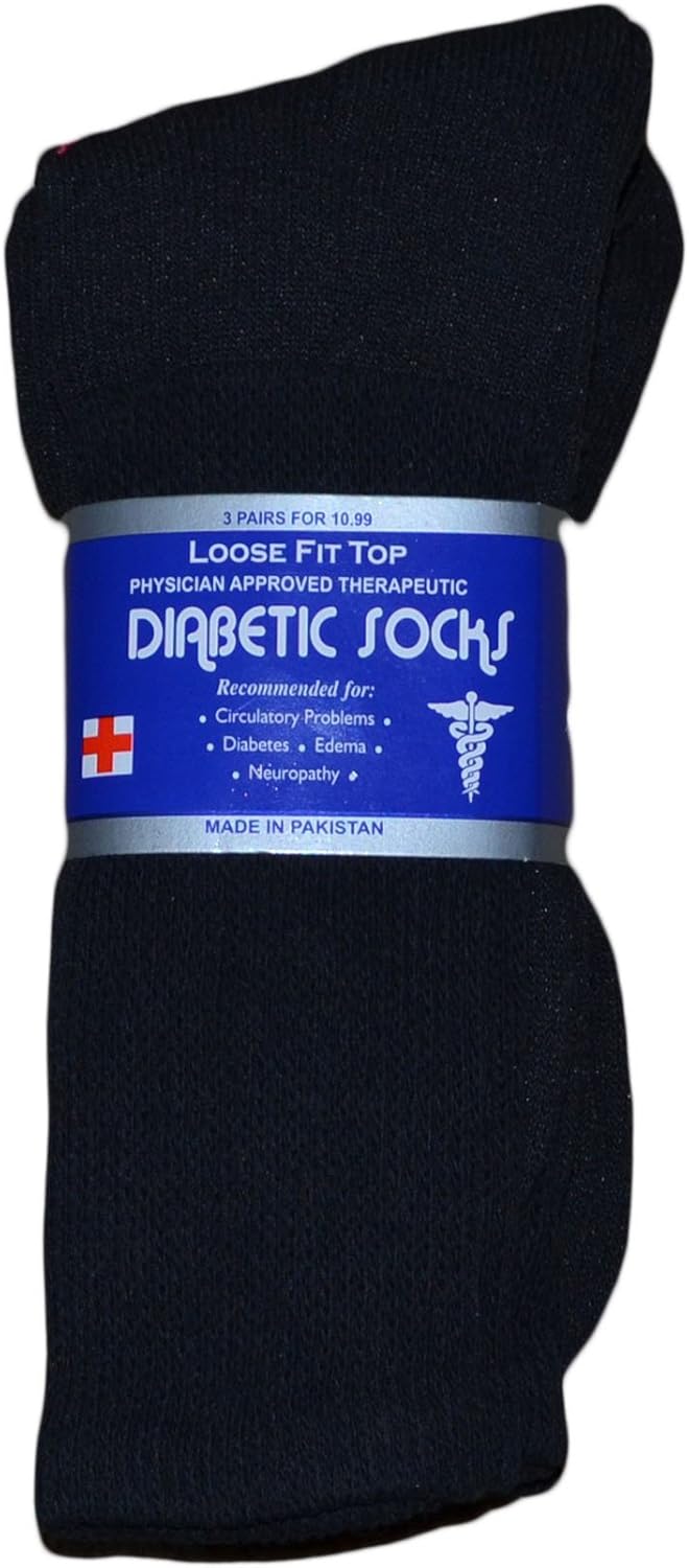 Lot of 3 Pairs Mens Black Diabetic Socks Loose Fit Big Size