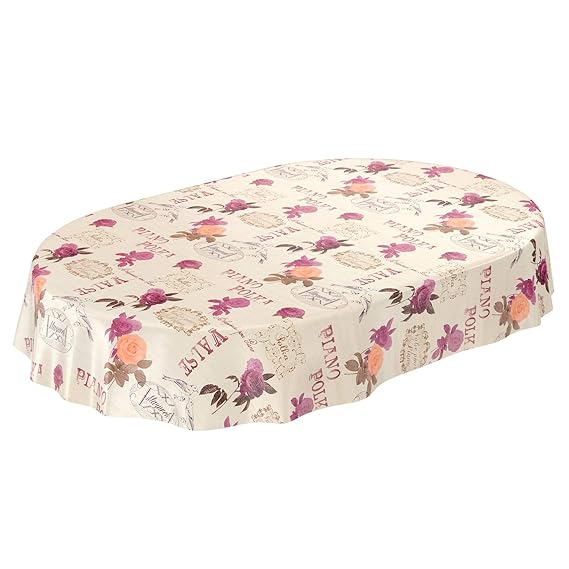 ANRO Wachstuchtischdecke Wachstuch Wachstischdecke Tischdecke abwaschbar Valse Piano Polka Blumen Beige Oval 140 x 180cm