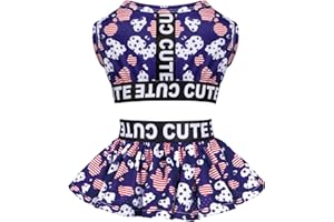 CuteBone Two Piece Dog Sports Dress Athleisure July 4th Puppy Skirt Lightweight Small Dogs Girl Clothes Cat Apparel SPS05S