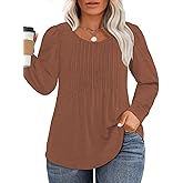 VISLILY Womens-Plus-Size-Dressy-Tops Trendy Puff Long Sleeve Shirts Cute Flowy Pleated Blouses Casual Crewneck Tunics XL-5XL