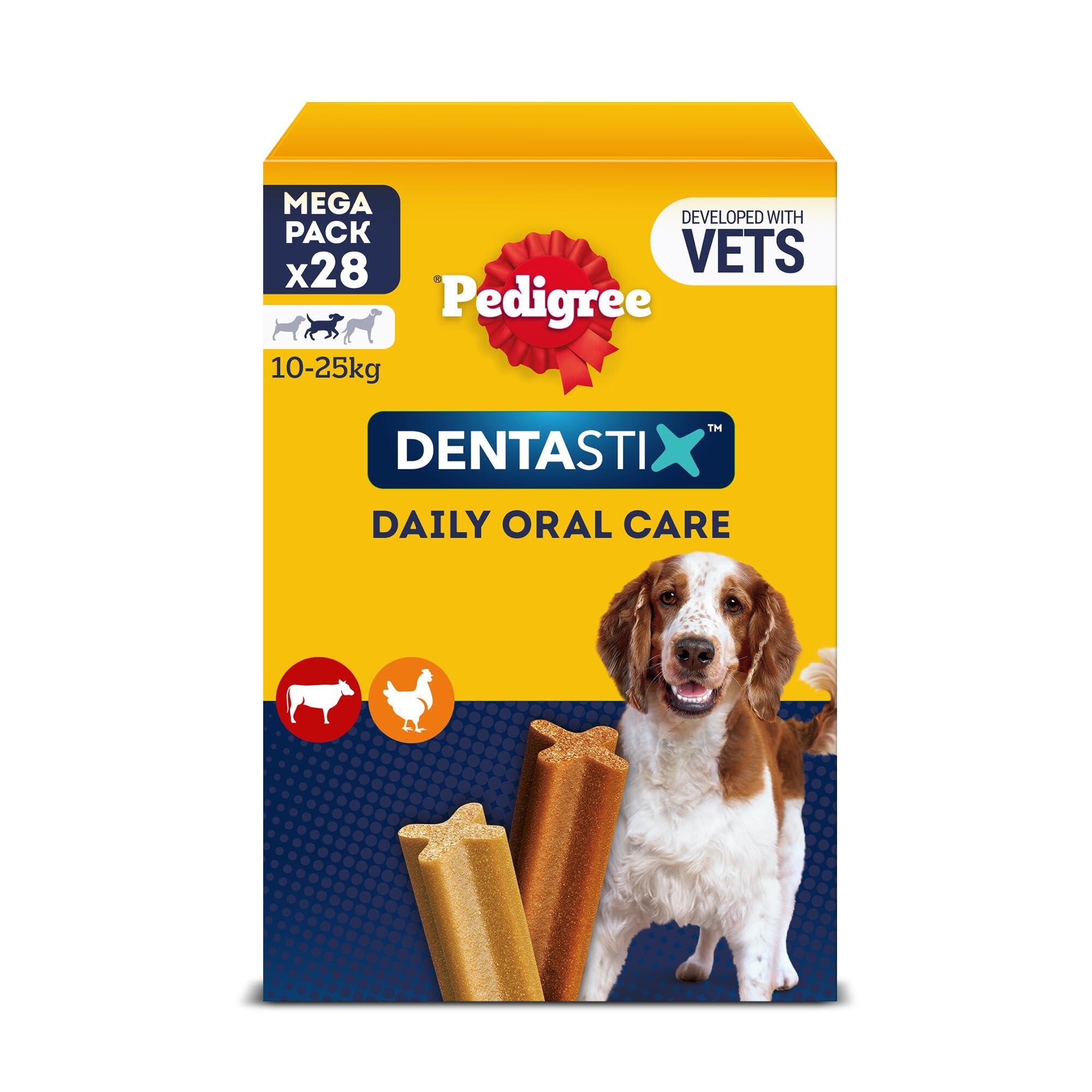 Pedigree DentaStix - Daily Dental chews for medium Dogs (10-25 kg) , 28 Pedigree Dentastix sticks (Pack of 4)