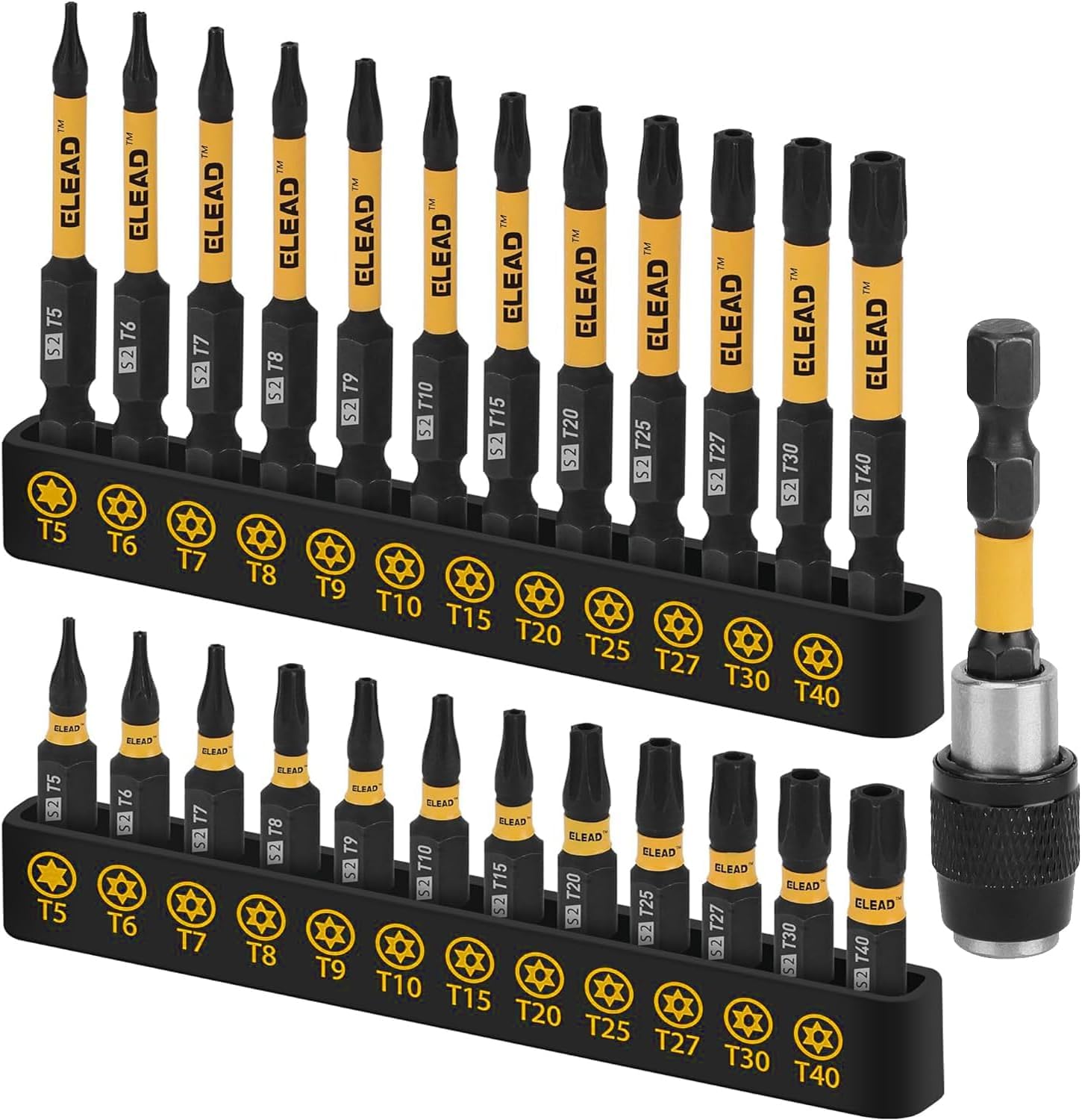 Tamper Proof Torx Bit Set: 25 Pieces T5-T40 Torx Security Bits Set | Torque Star Bits with 2.5" Magnetic Extension Bit Holder and Storage Box | S2 Steel