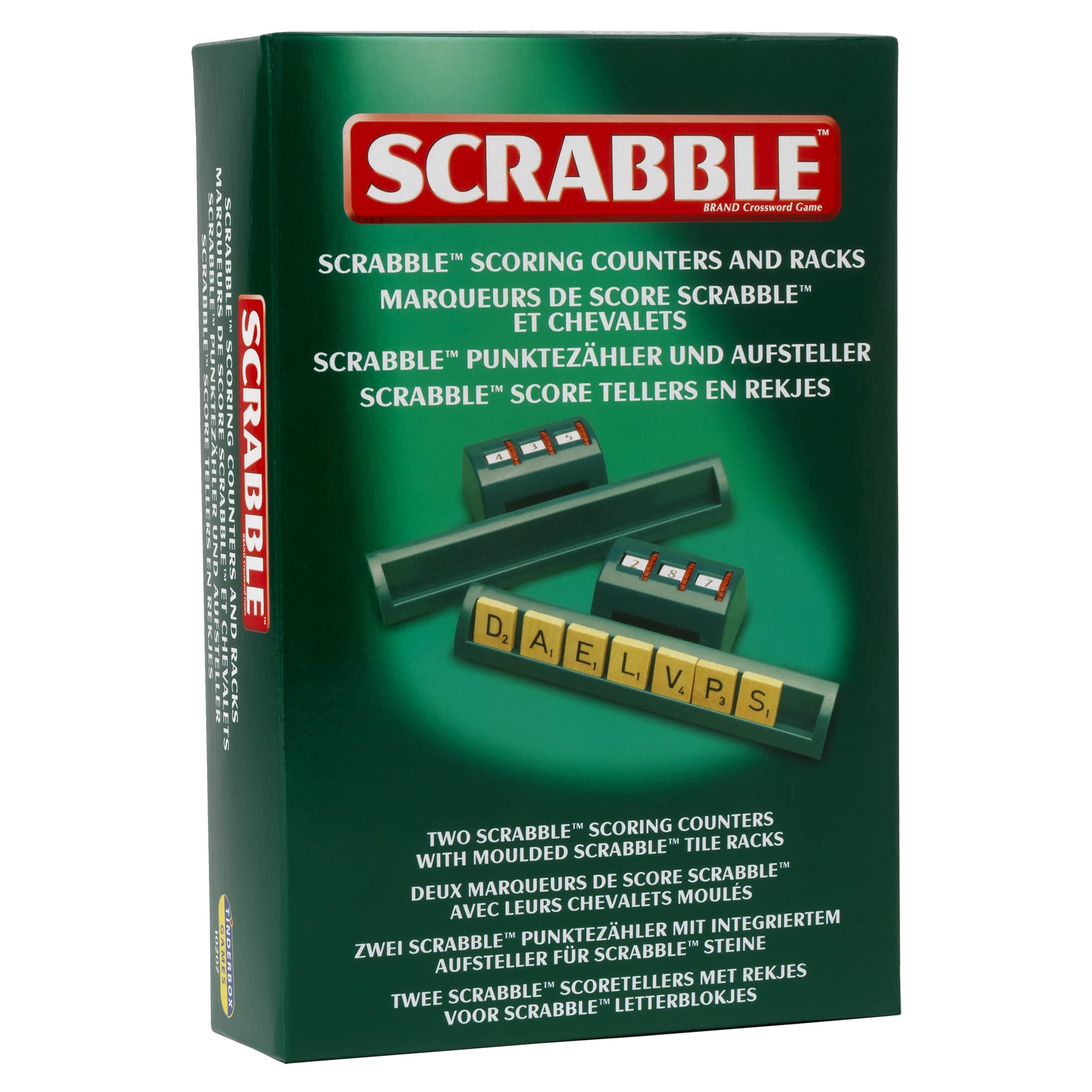 Ideal | Scrabble: Pack of 2 Classic Scoring Counters and Moulded Tile Racks | Classic Games | Word Games | For 2-4 Players | Ages 10+