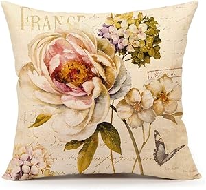 4TH Emotion Marche de Fleurs III by Lisa Audit Vintage Flower Butterfly Home Decor Design Throw Pillow Cover Pillow Case 18 x 18 Inch Cotton Linen for Sofa