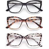 FoxMook 3-Pack Reading Glasses for Women, Oprah Style Frame Spring Hinge Readers Blue Light Blocking Glasses