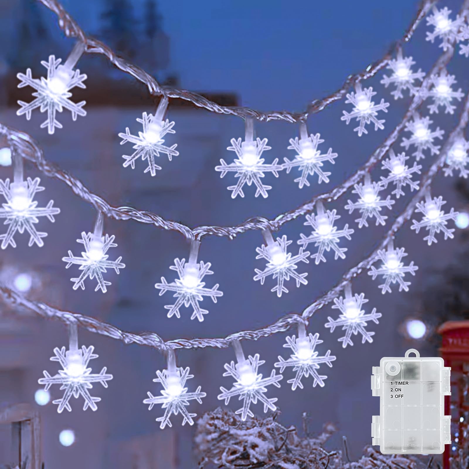 cshare Snowflack String Lights, 19.7ft 40 LED Christmas Fairy Lights Outdoor/Indoor, with Timer IP65 Waterproof for Jar Garden Camping Christmas Indoor Outdoor Decorations-Coolwhite