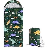 Wake In Cloud - Kids Sleeping Bag for Boys Toddlers, Camping in Warm Cold Weather, Backpacking Lightweight Compact Outdoor Liner for 3 Seasons, Watercolor Dinosaurs