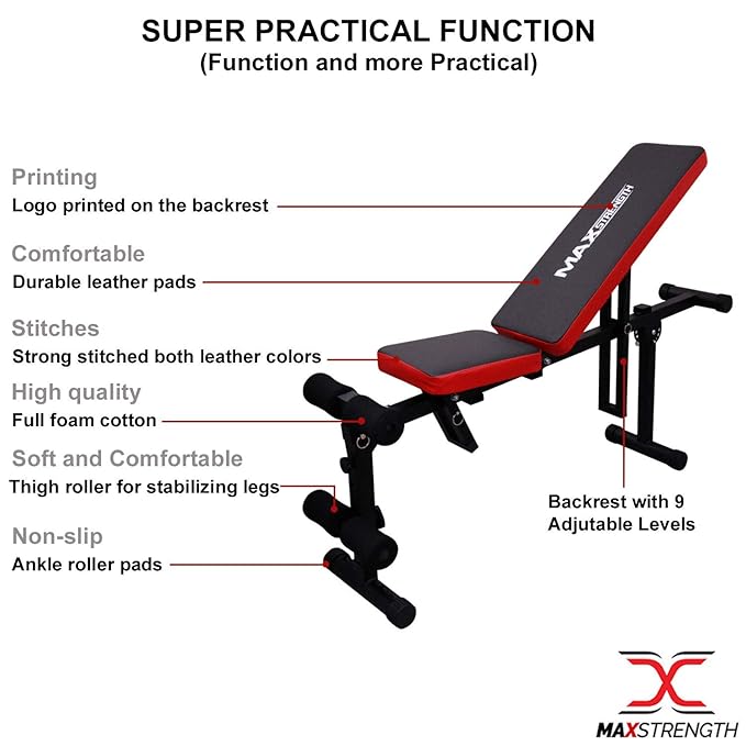 Max Strength Adjustable Weight Lifting Utility Bench (Flat, Incline