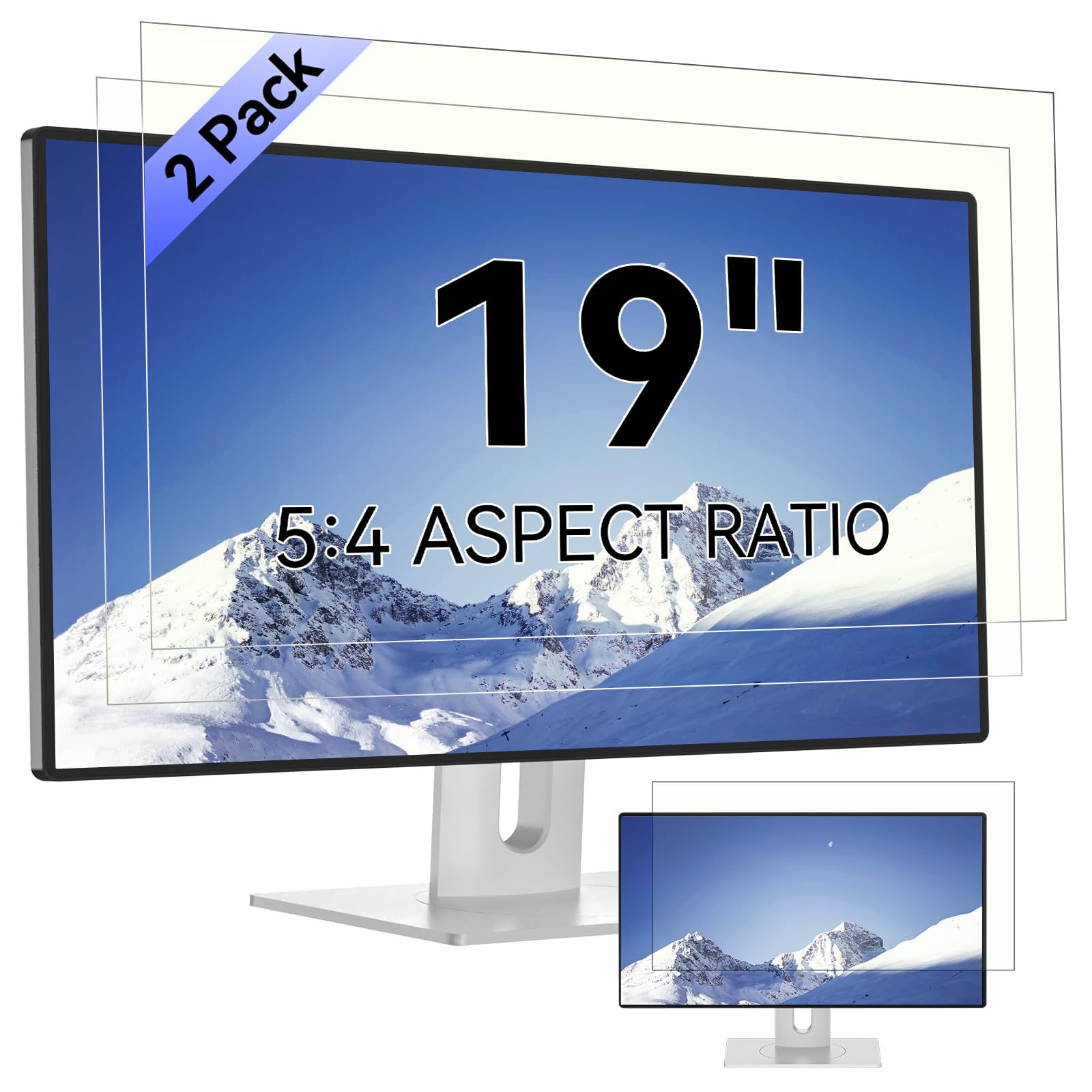 Photo 1 of [2-Pack] 19 Inch Computer Blue Light Blocking Screen Protector for 5:4 Widescreen Monitor, Anti Glare Anti-UV Eye Protection Desktop PC LED Monitor Filter, Removable Anti-Scratch Screen Film 19in