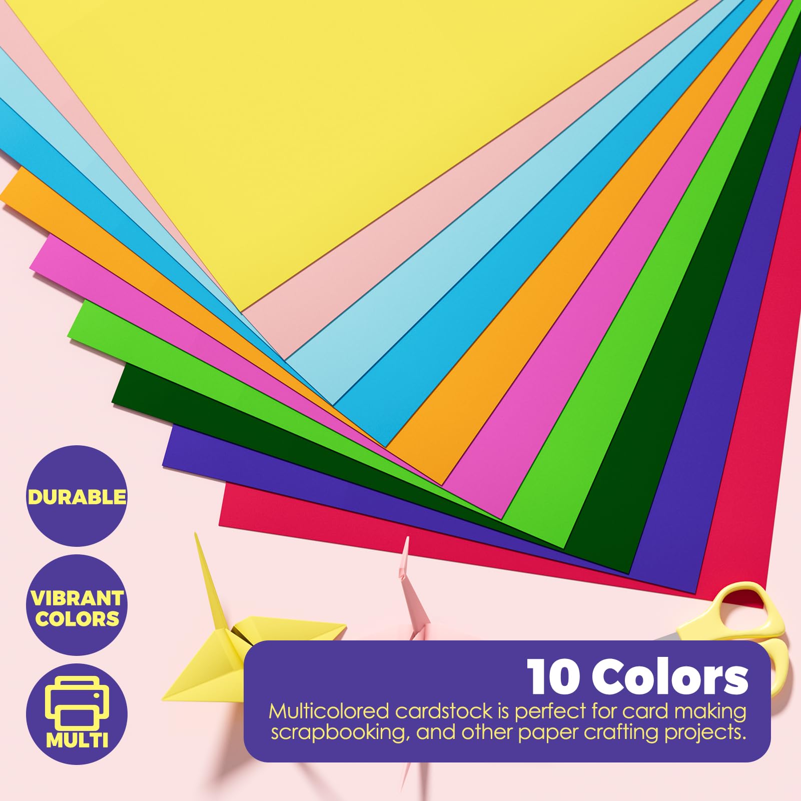 CreGear 40 Sheets Colored Cardstock Printer Paper 8.5 x 11, 10 Assorted Colors Card Stock, 180gsm/65lb Multicolor A4 Colorful Construction Paper for Crafting, Christmas DIY Card Making, Scrapbooking