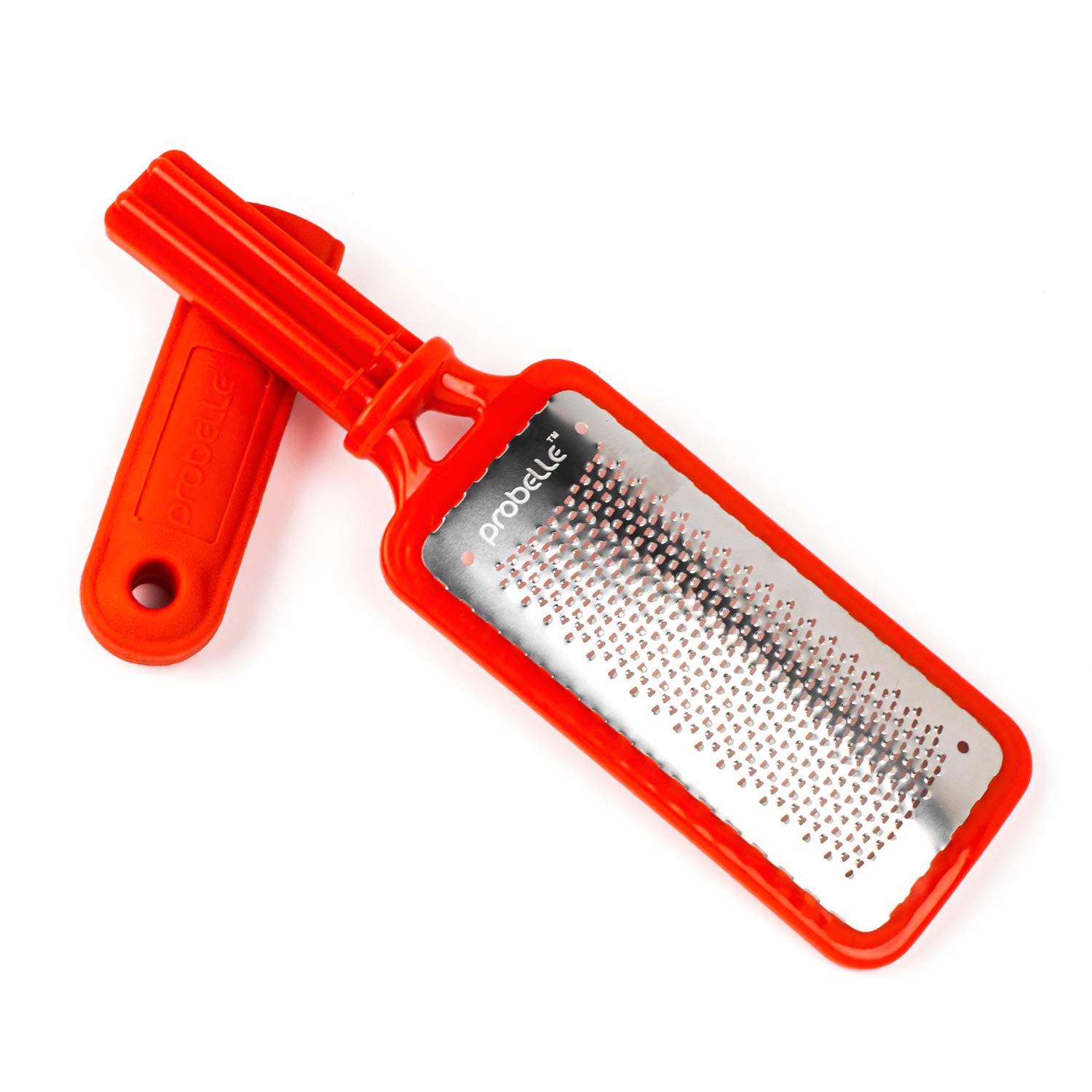 Probelle Colossal Foot Rasp Metal Foot File, Callus Remover for Pedicure Foot Spa, Stainless Steel Foot Scrubber, Dead Skin Remover, Best Foot Care Scraper, Instant Results, Removable Handle, Red