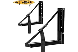 Flenpptly Kayak Storage Rack Kayak Wall Mount Foldable and Retractable Kayak Rack Wall Mounted Hanging Rack for Kayaks, Paddle Boards and Surfboards with Lashing Straps (2 Pack, Black)