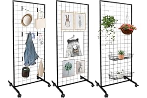 NEESEEYEE 2' x 5.5' Ft Gridwall Panel Display Stand Gridwall Panels Tower with T-Base Floorstanding, Detachable Girdwall for Easy Transport, Standing Grid Tower, Craft Fair Display Rack