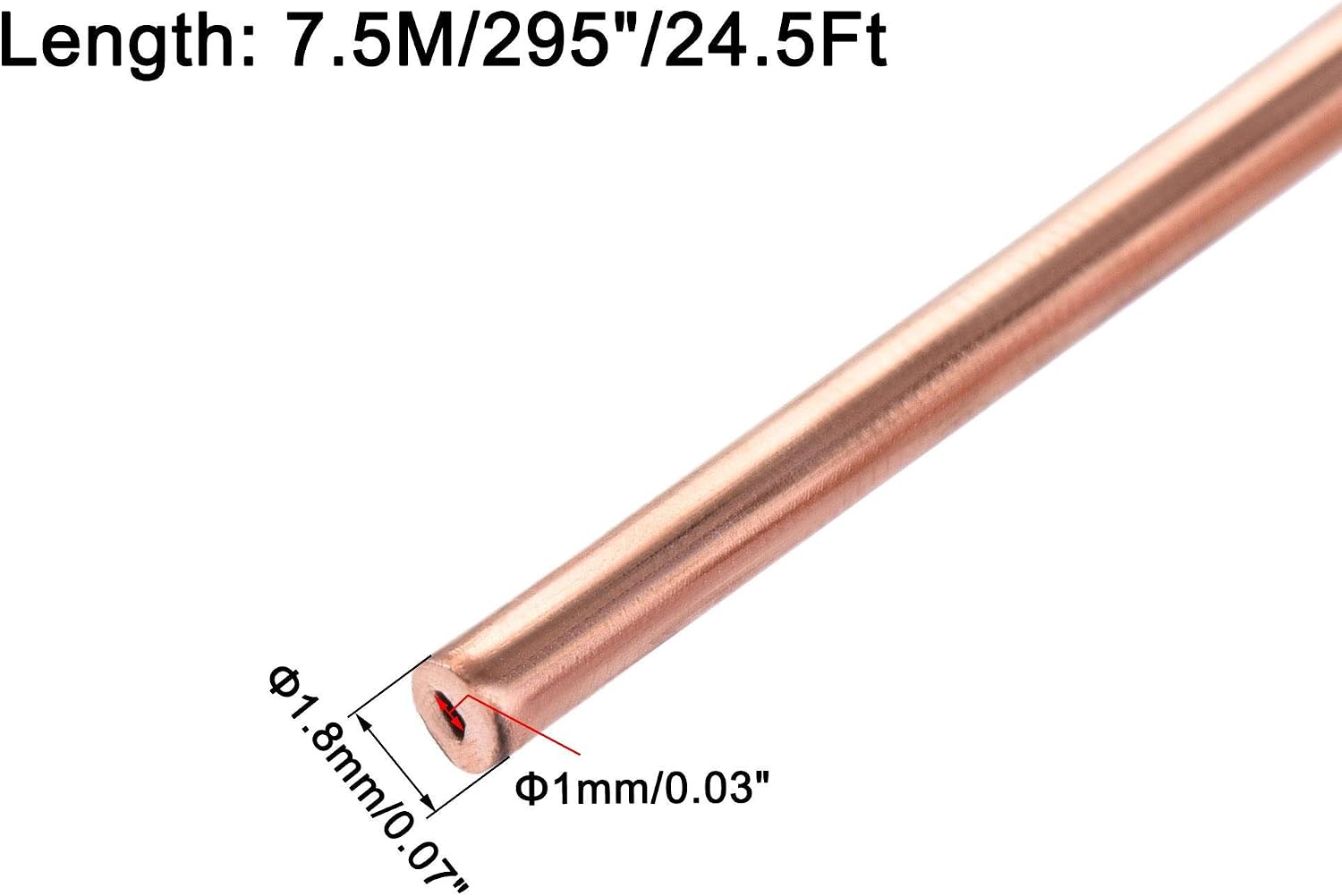 sourcing map Refrigeration Tubing 1.8mm OD x 0.8mm ID x 24.5Ft Length Copper Tubing Coil - Image 3