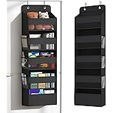 Kaitiemoo 1 Pack 5-Tier Over the Door Organizer, Heavy-Duty Large Deep Pocket Hanging With 5 Large Front & 6 Side Pockets With for Pantry, Kitchen, Bathroom, Dorm, Black