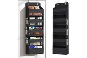 Kaitiemoo 1 Pack 5-Tier Over the Door Organizer, Heavy-Duty Large Deep Pocket Hanging With 5 Large Front & 6 Side Pockets With for Pantry, Kitchen, Bathroom, Dorm, Black