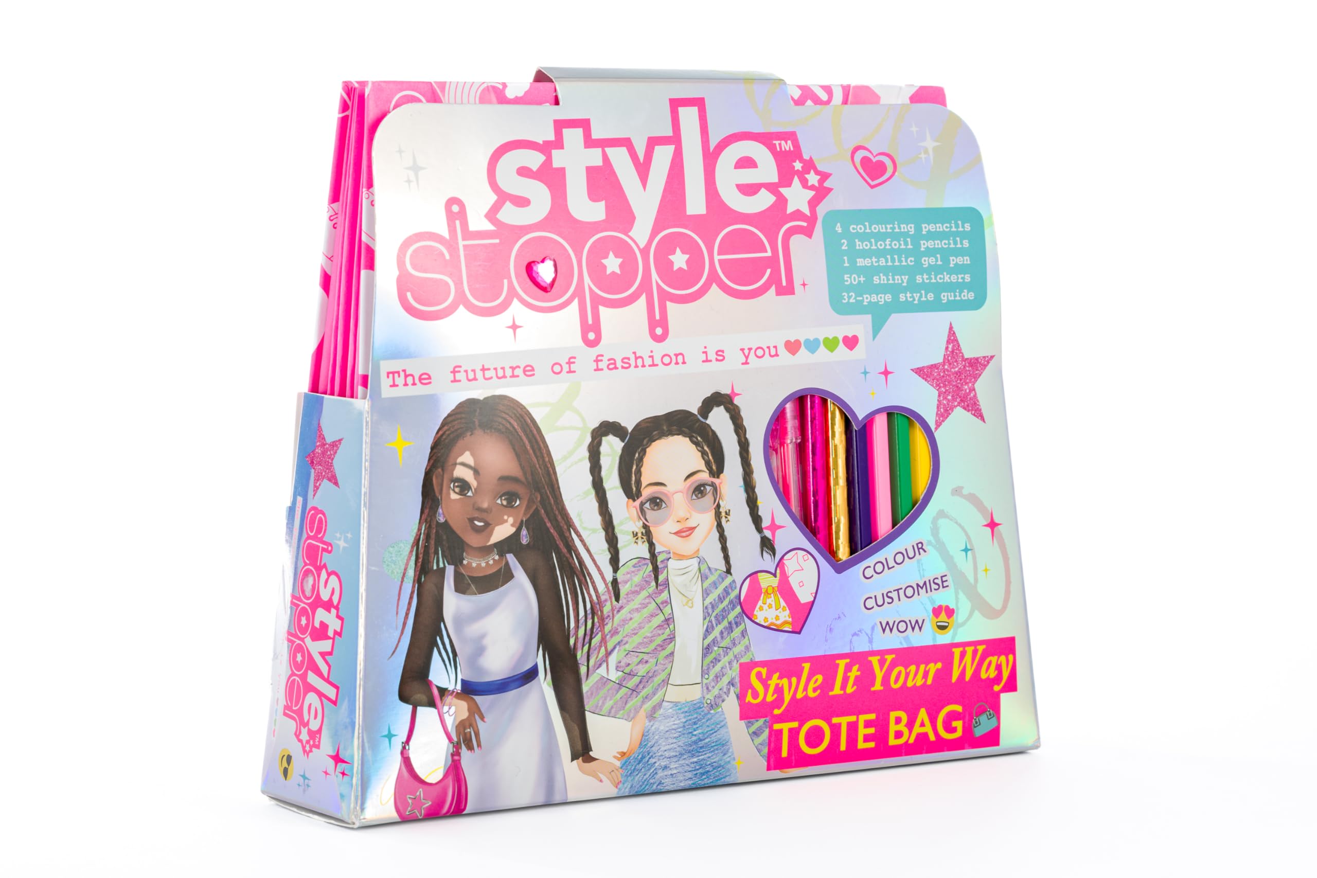 Bookoli | Stylestopper Style and Carry Tote - Style It Your Way Tote Bag | Includes Colouring Pencils and Holofoil Stickers