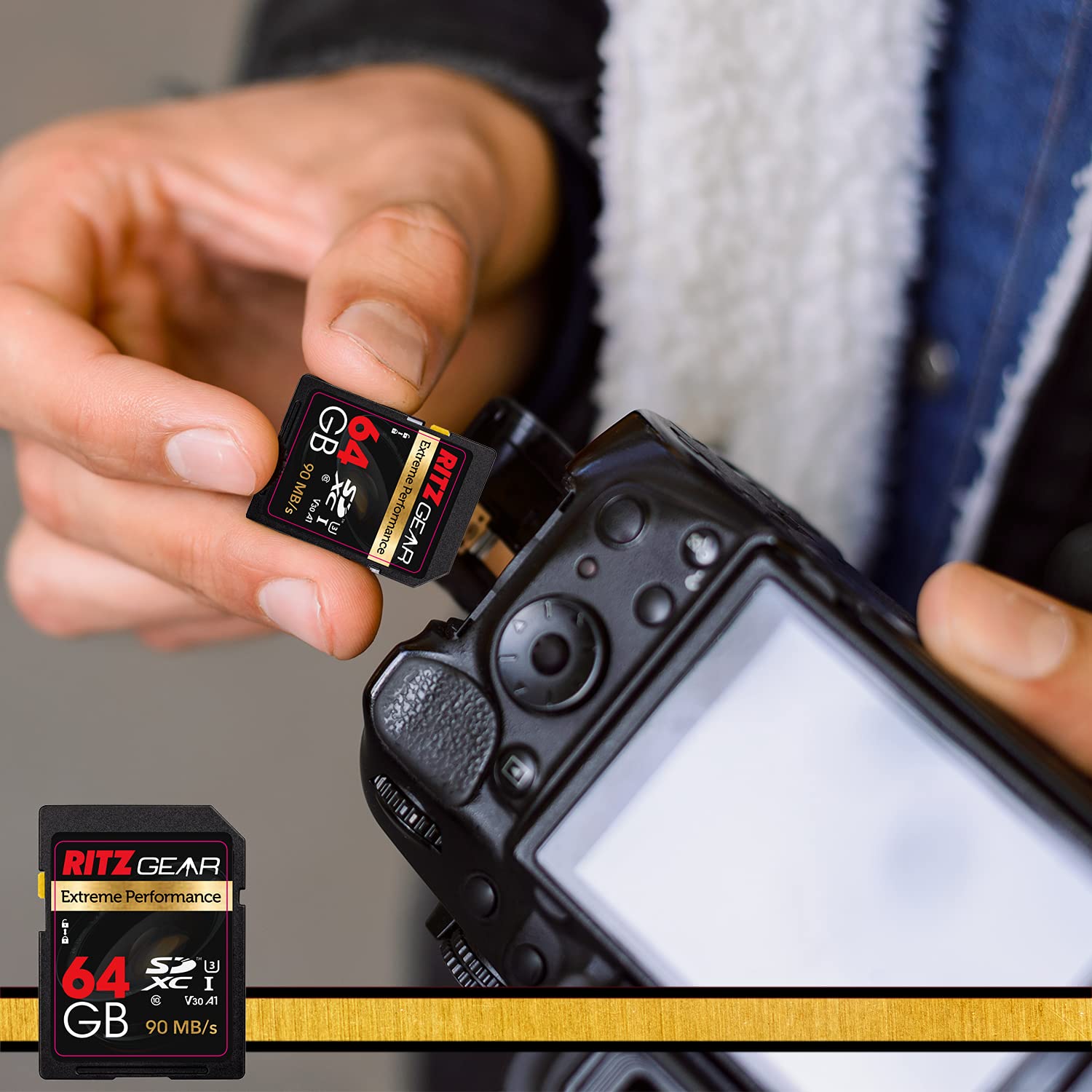 Ritz Gear 64GB High-Speed SDXC UHS-II SD Card, C10, U3, V60, Full-HD & 8K Memory Card for DSLR, Cinema-Quality Video Cameras