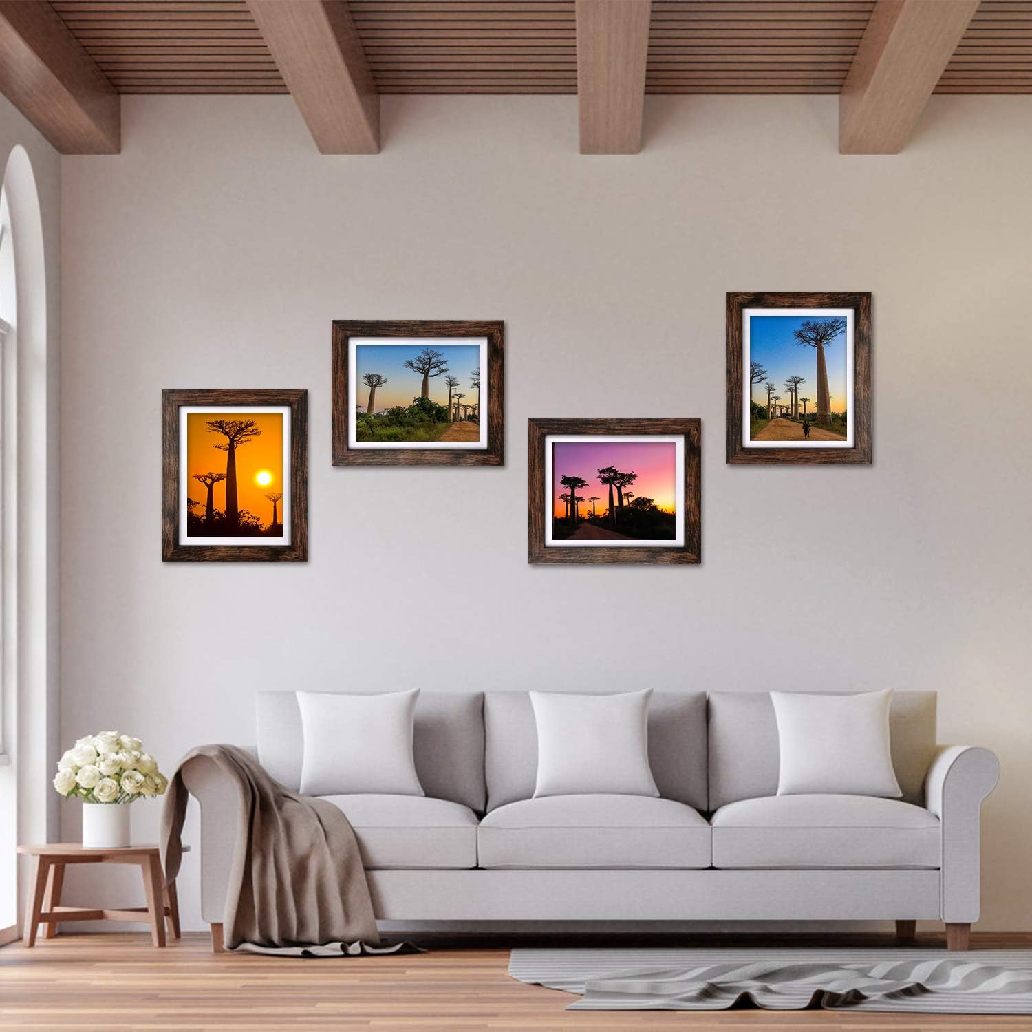 8x10 Picture Frames Rustic Brown with Mat Photo Frames 4 Packs for Tabletop or Wall -