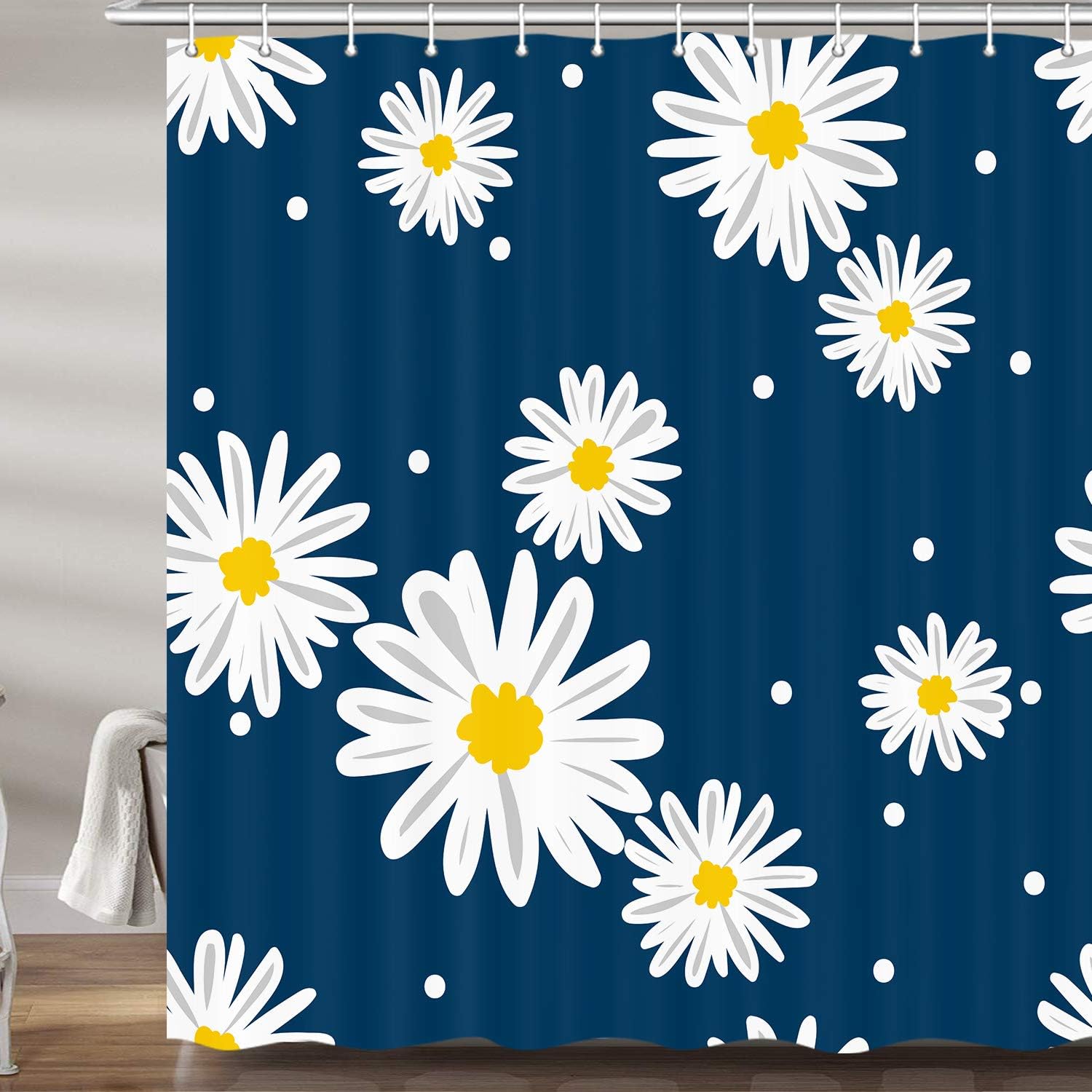 White Daisies Floral Shower Curtains for Bathroom