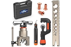 CARVALAX Eccentric Flaring Tool Kit, 45° Precision Flaring, Metric/Imperial Clamp for 6-19mm & 1/4"-3/4" Pipes, Includes Cutter, Deburring Tool & Hard Case for HVAC & Refrigeration Repair