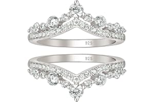 Wuziwen Vintage Crown Wedding Bands for Women Double Ring Enhancers Guard for Engagement Rings 925 Sterling Silver Cubic Zirconia