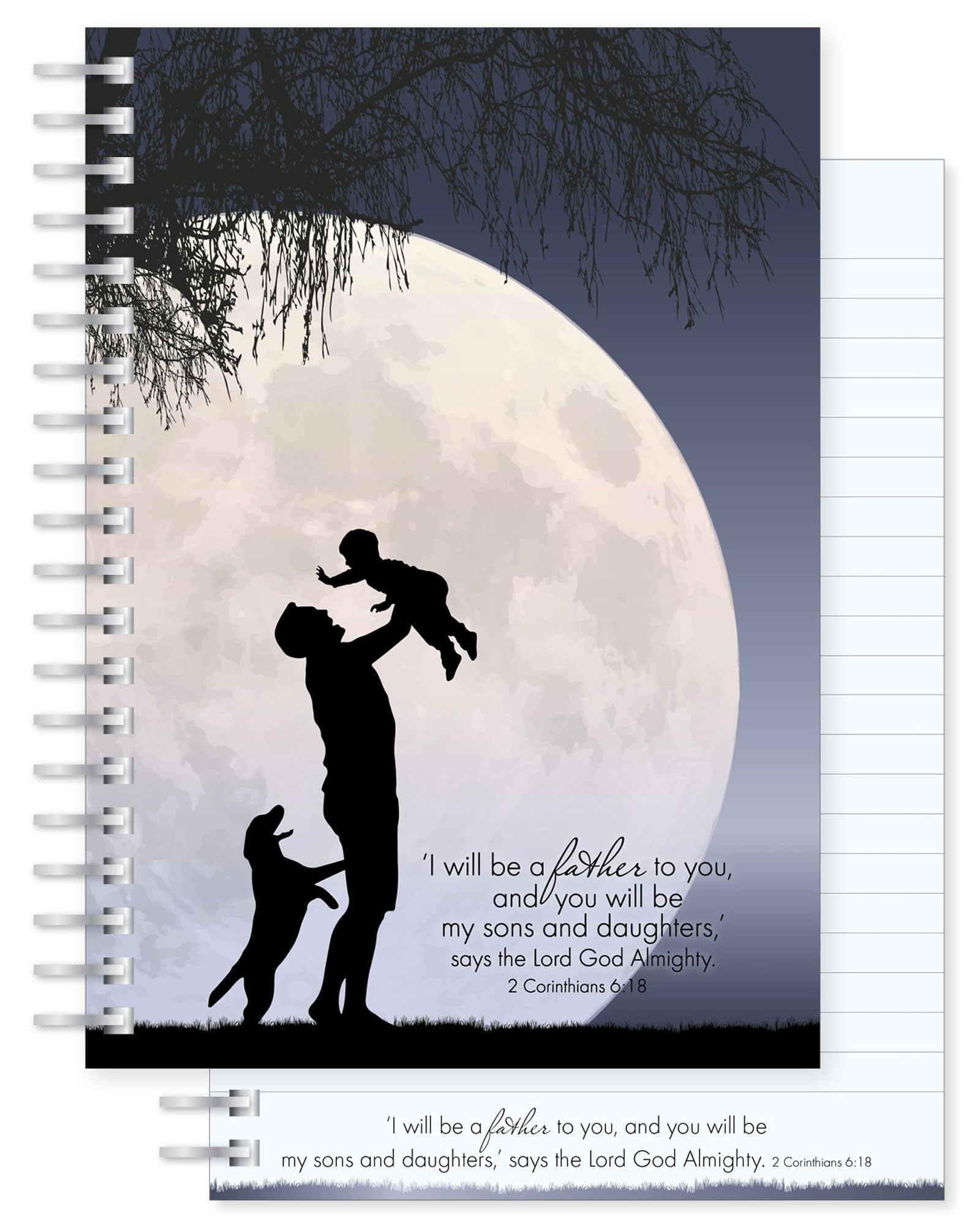 Christian Notebook, Father God, softback notebook A5 lined, with 2 Cor 6:18 Bible verse. Perfect as a Bible Study Journal or Christian Gift, by Just Cards Direct