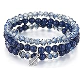 Noessla Stackable Crystal Beaded Bracelets for Women Boho Multi Layer Stretch Bracelets Natural Stone Bead Bracelet with Leaf Charm Jewelry for Women