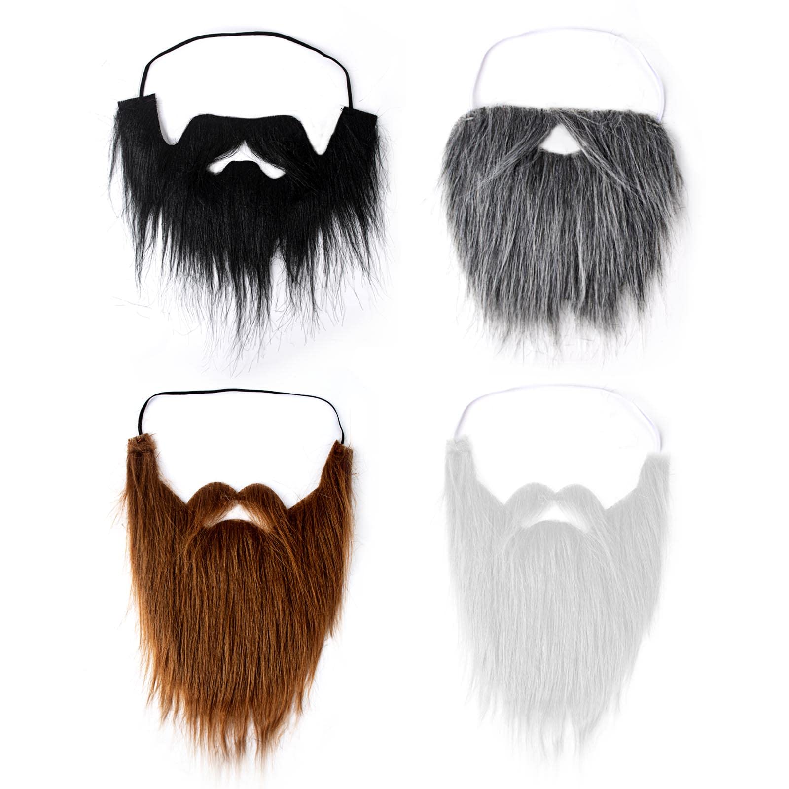 AWAVM 4PCS Fake Beards - Halloween, Santa Claus, White Long Hair, Black Beard