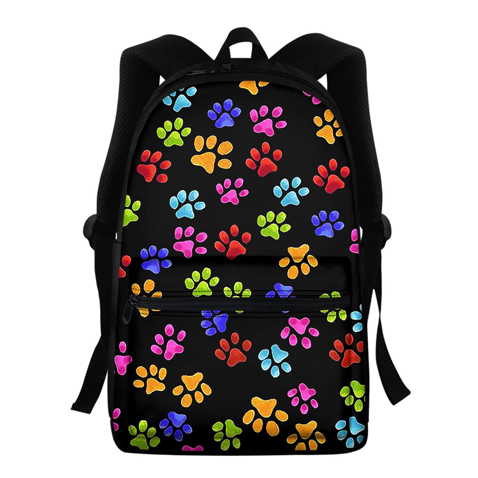 Showudesigns Cute Paw Backpack for Girls Boys School Bag Middle School Backpack Rucksack Student Travel Daypack Rainbow Dog