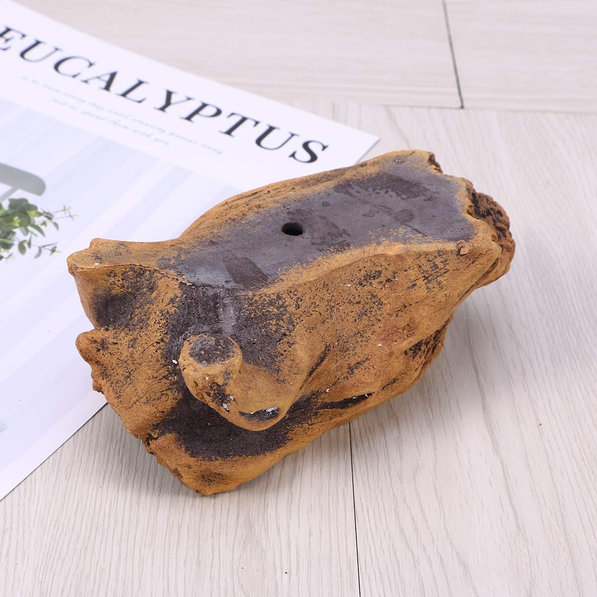 TOYANDONA Driftwood Stump Log Concrete Planter Plant Succulent Pot for Indoor Outdoor Patio Decoration, Light Brown - Image 5