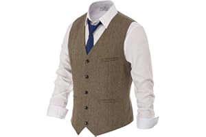 PJ PAUL JONES Men's Herringbone Tweed Suit Vest Casual Wool Blend Waistcoat