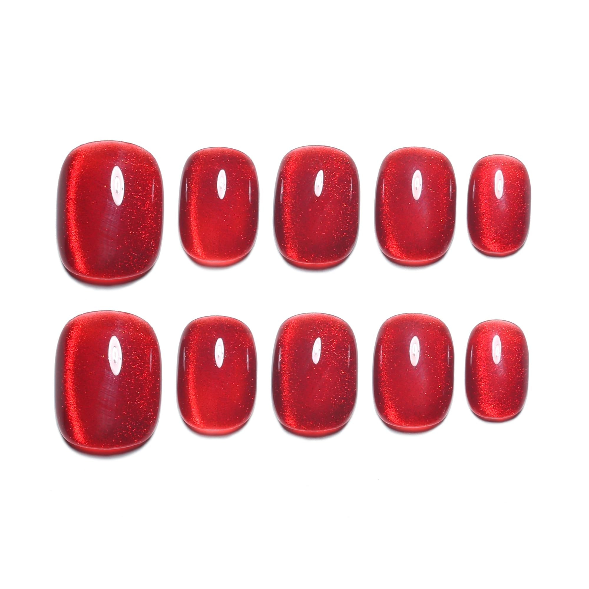 Sun&Beam Nails Handmade Press-on Square Round Red Ruby Magnet False Nail Tips Design Fashionable 10 Pcs Set (#163 S) — image 1