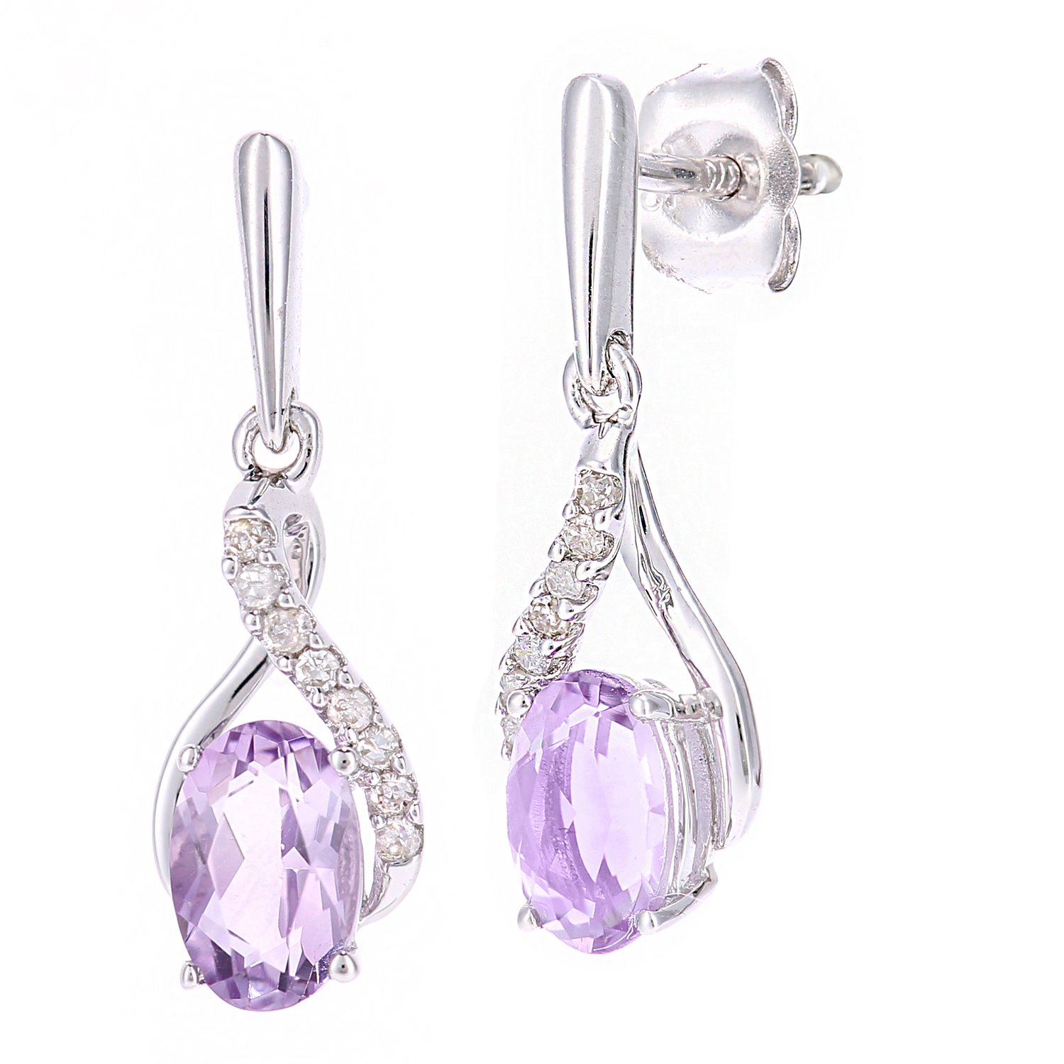 Naava 9ct White Gold Oval Amethsyt and Diamond Twist Drop Earrings of 46cm